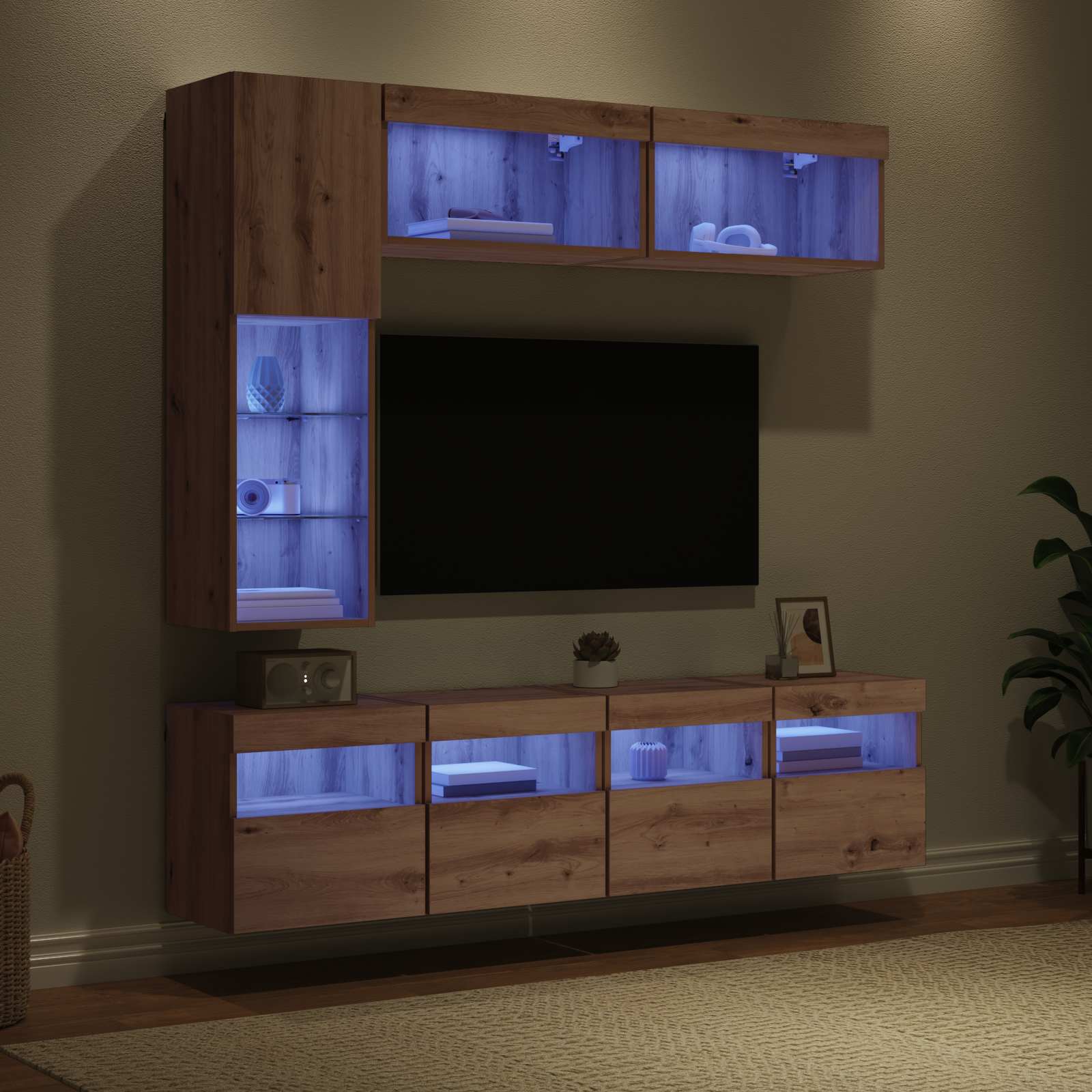 Meuble TV 7 pc Chêne artisanal Bois d'ingénierie