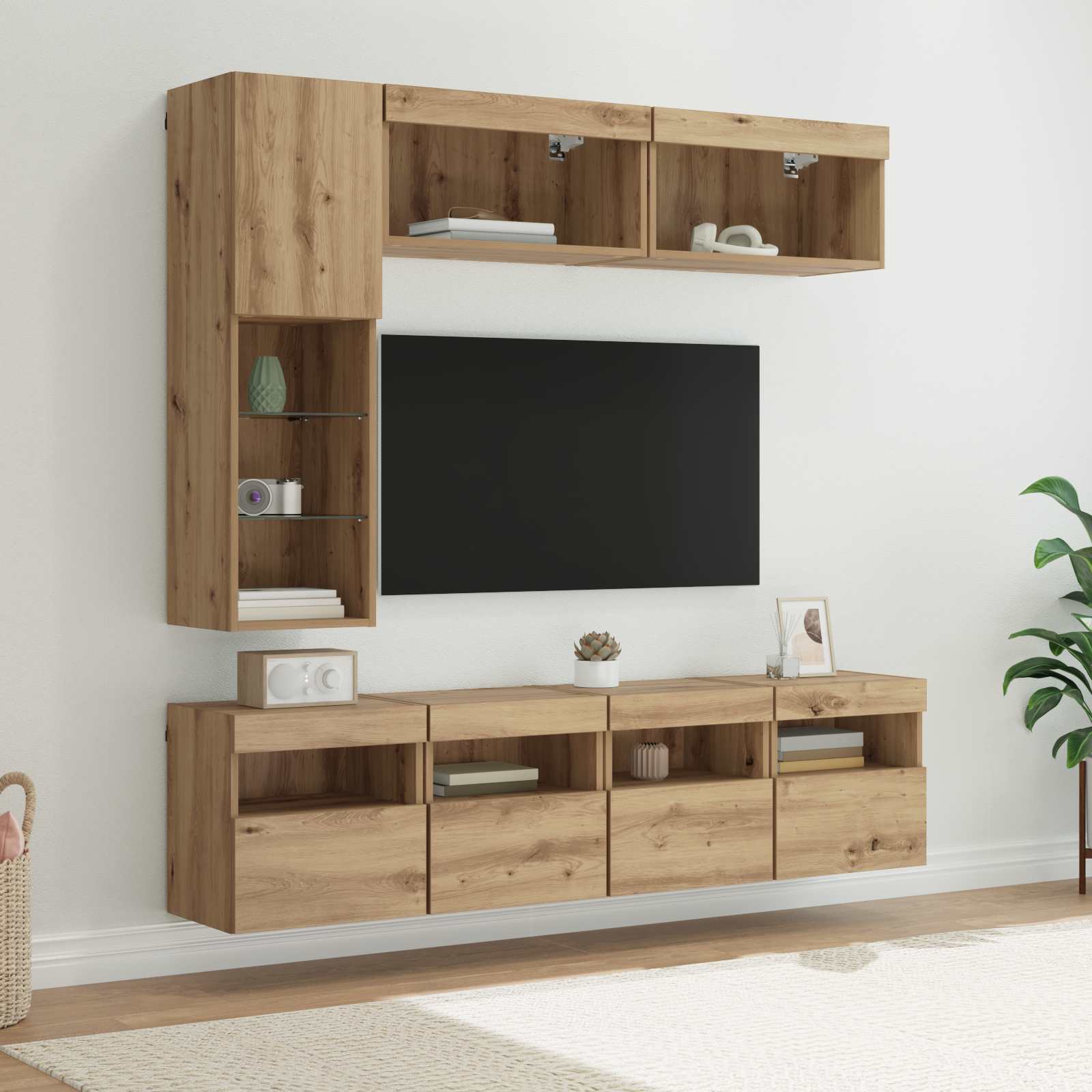 Meuble TV 7 pc Chêne artisanal Bois d'ingénierie