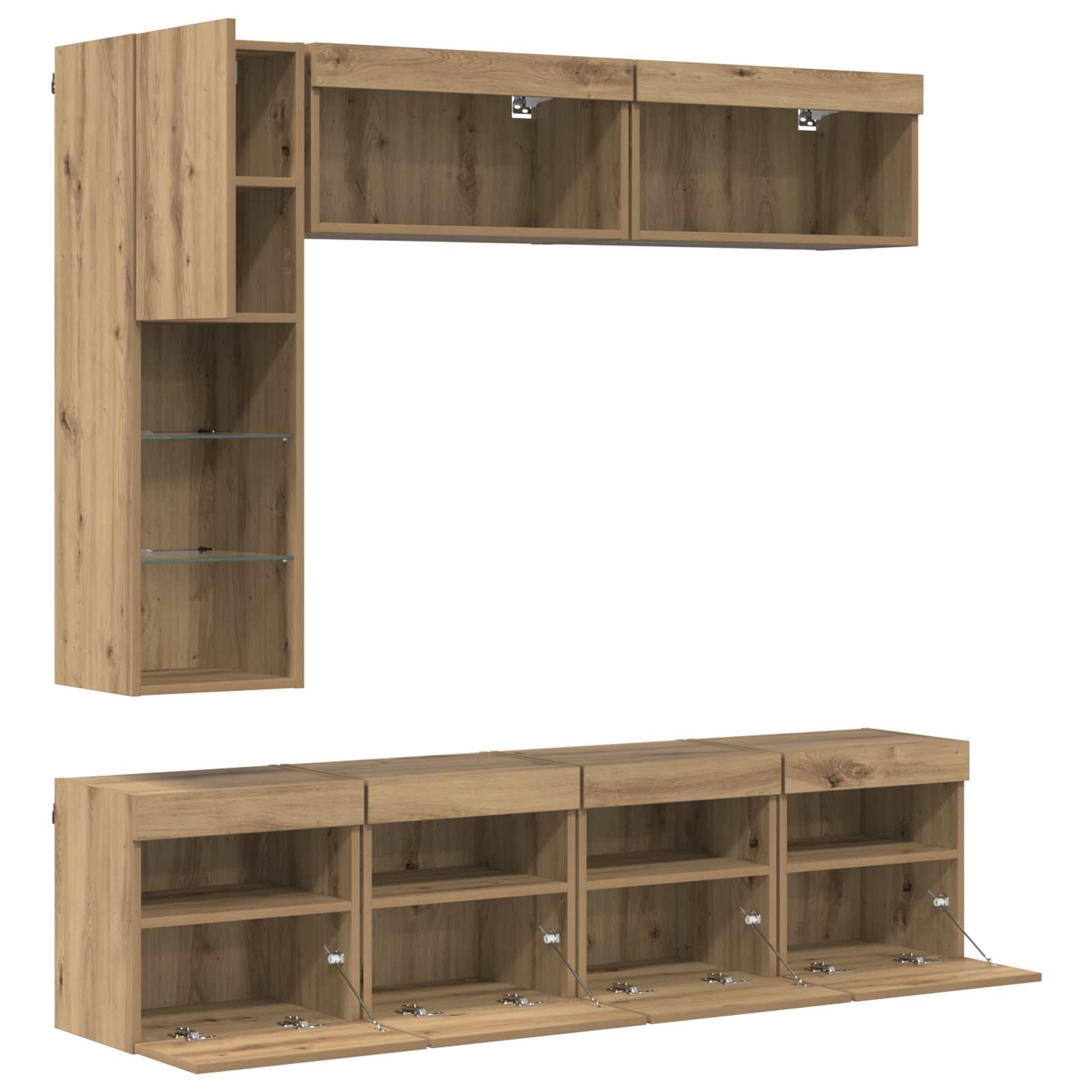 Meuble TV 7 pc Chêne artisanal Bois d'ingénierie