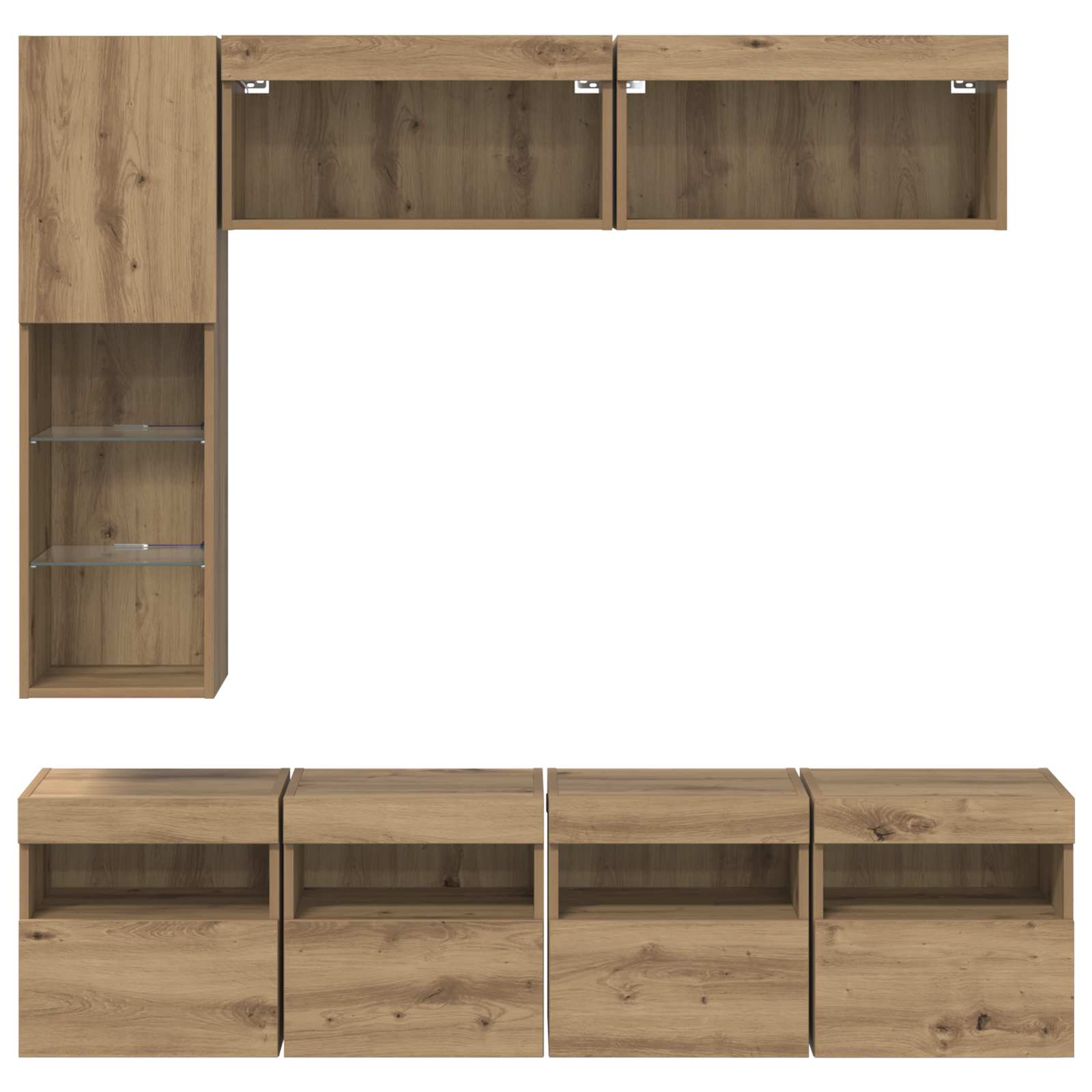 Meuble TV 7 pc Chêne artisanal Bois d'ingénierie