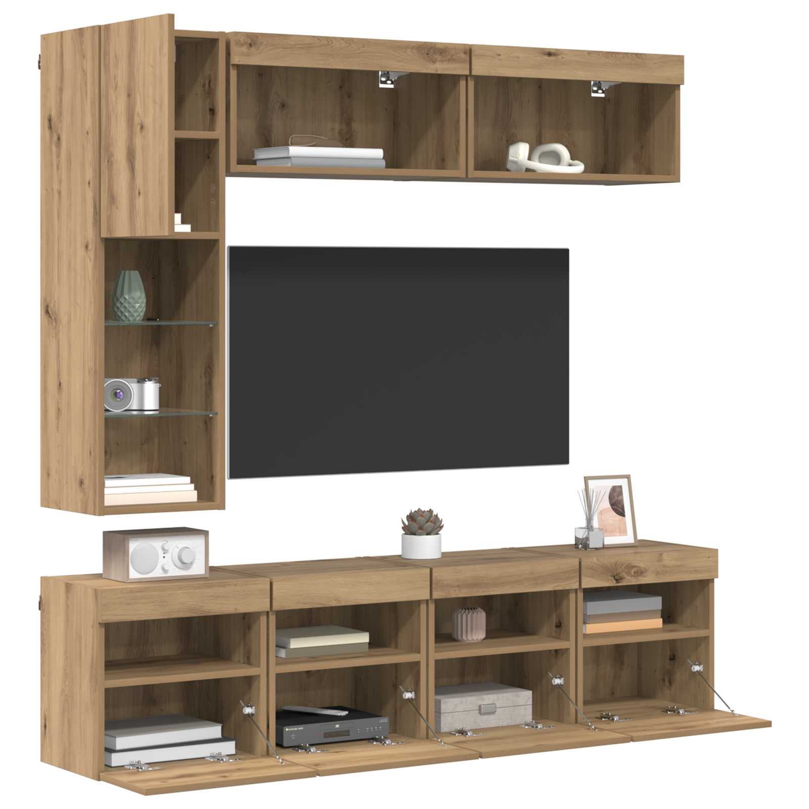 Meuble TV 7 pc Chêne artisanal Bois d'ingénierie