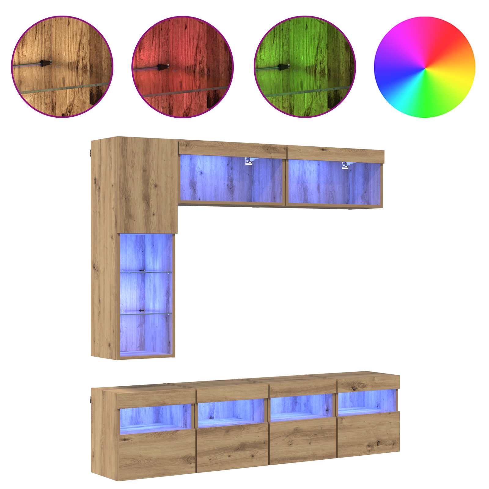 Meuble TV 7 pc Chêne artisanal Bois d'ingénierie