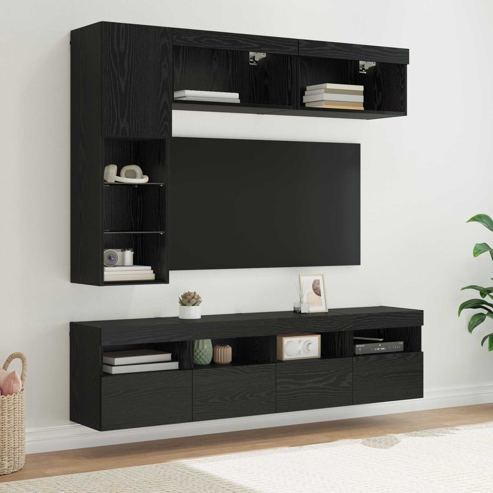 Meuble TV avec LED 7 pcs Chêne noir Bois d'ingénierie - XIOS