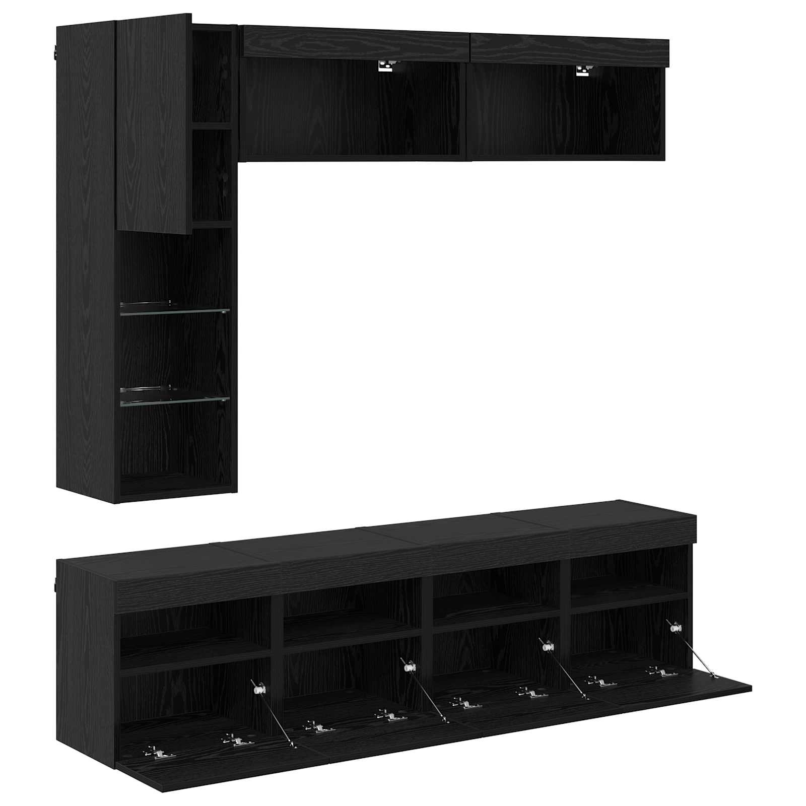 Meuble TV 7 pc Chêne noir Bois d'ingénierie