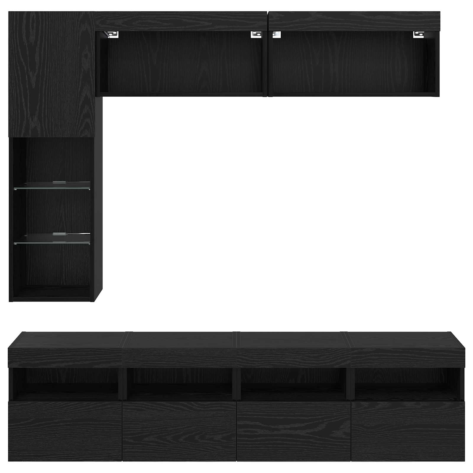 Meuble TV 7 pc Chêne noir Bois d'ingénierie