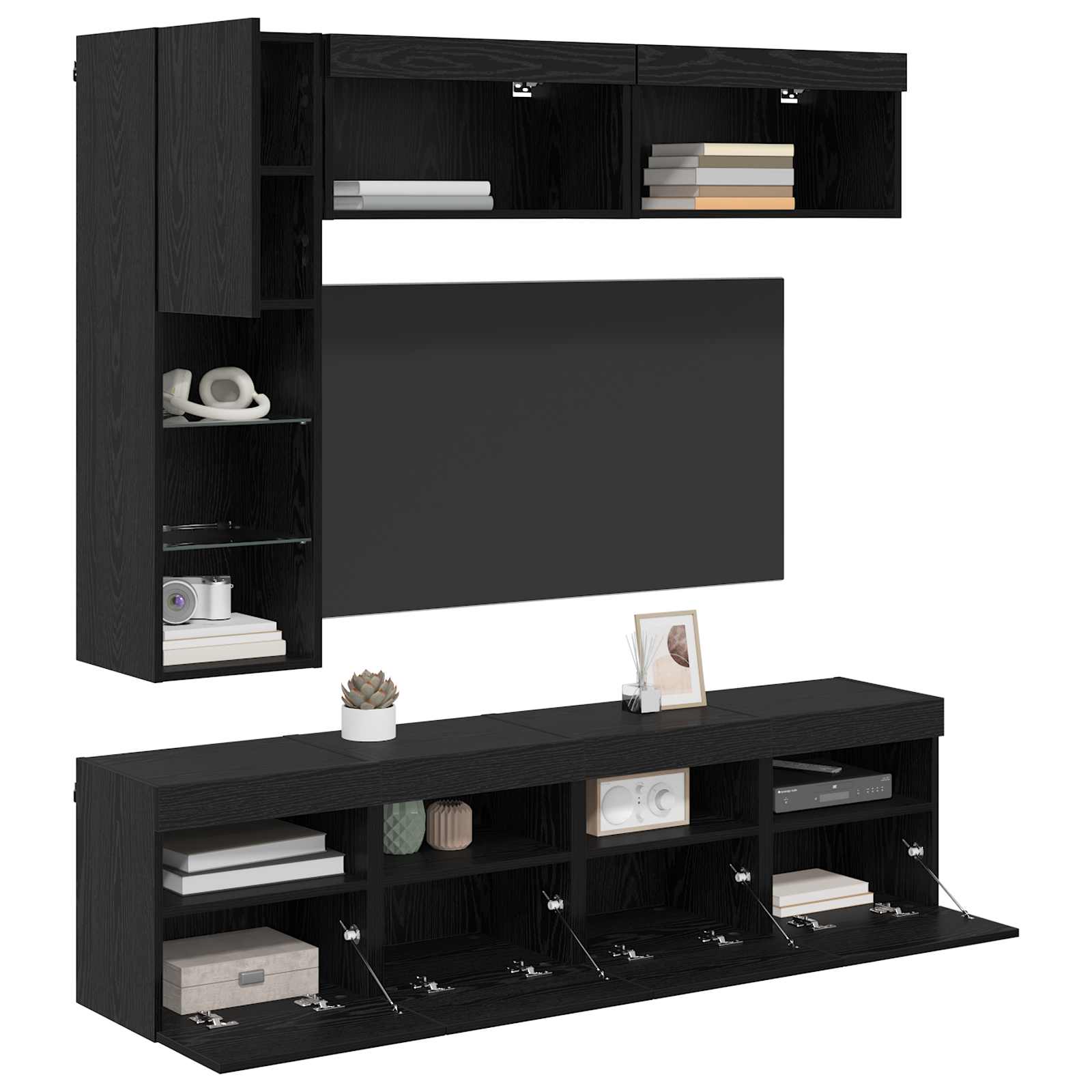 Meuble TV 7 pc Chêne noir Bois d'ingénierie