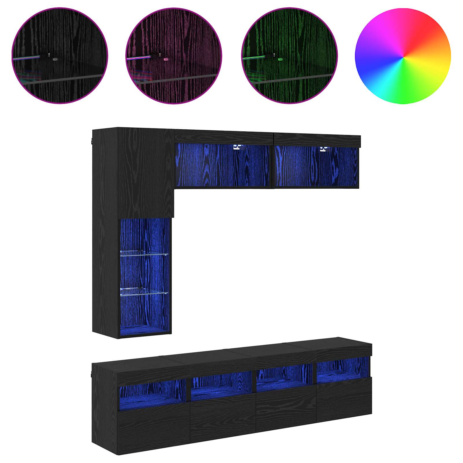 Meuble TV 7 pc Chêne noir Bois d'ingénierie