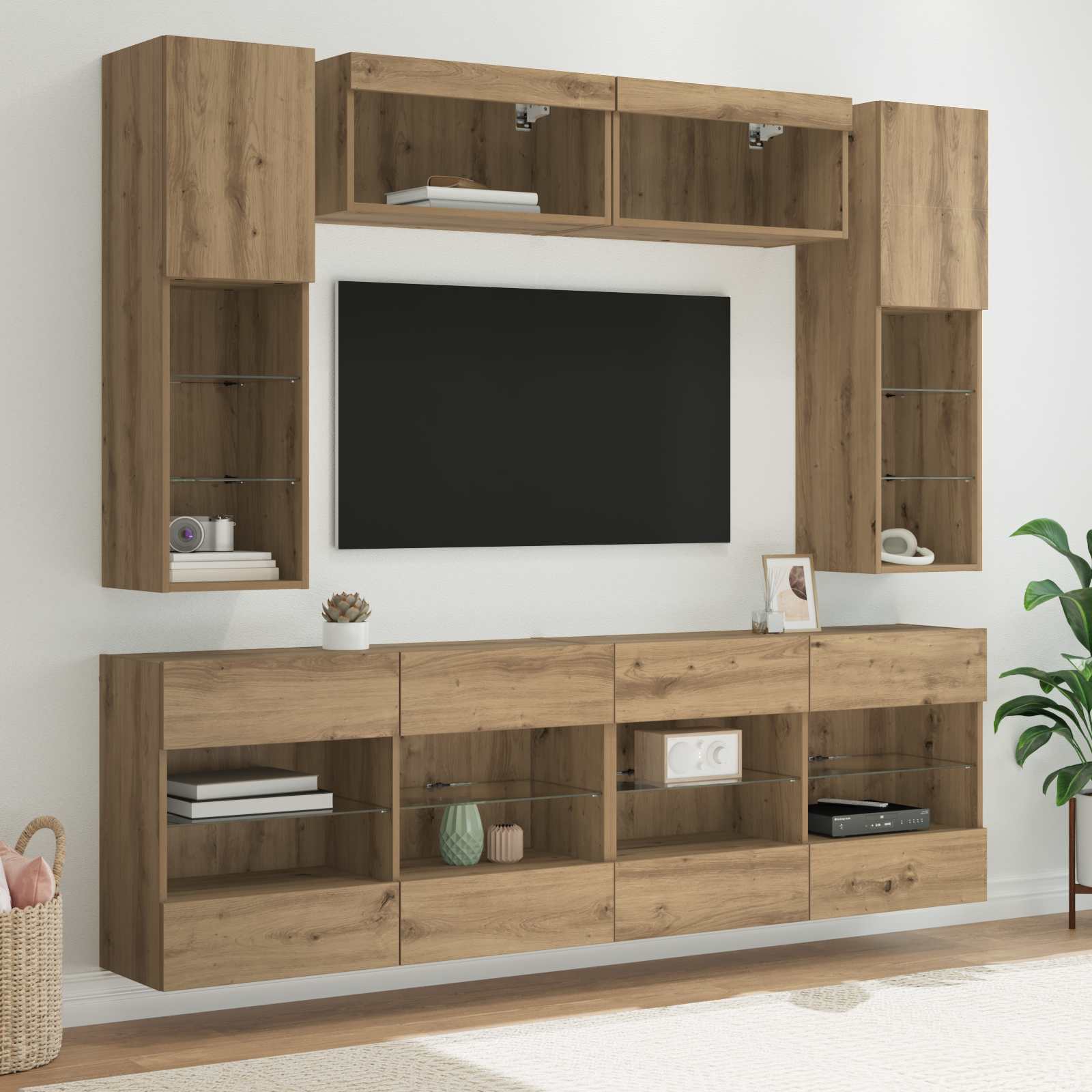 Ensemble de meuble TV mural avec LED 6 pcs Chêne Artisanal - XIOS