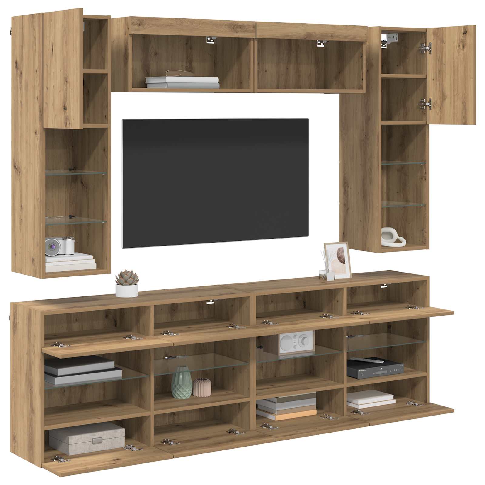 Ensemble de meuble TV mural avec LED 6 pcs Chêne Artisanal - XIOS