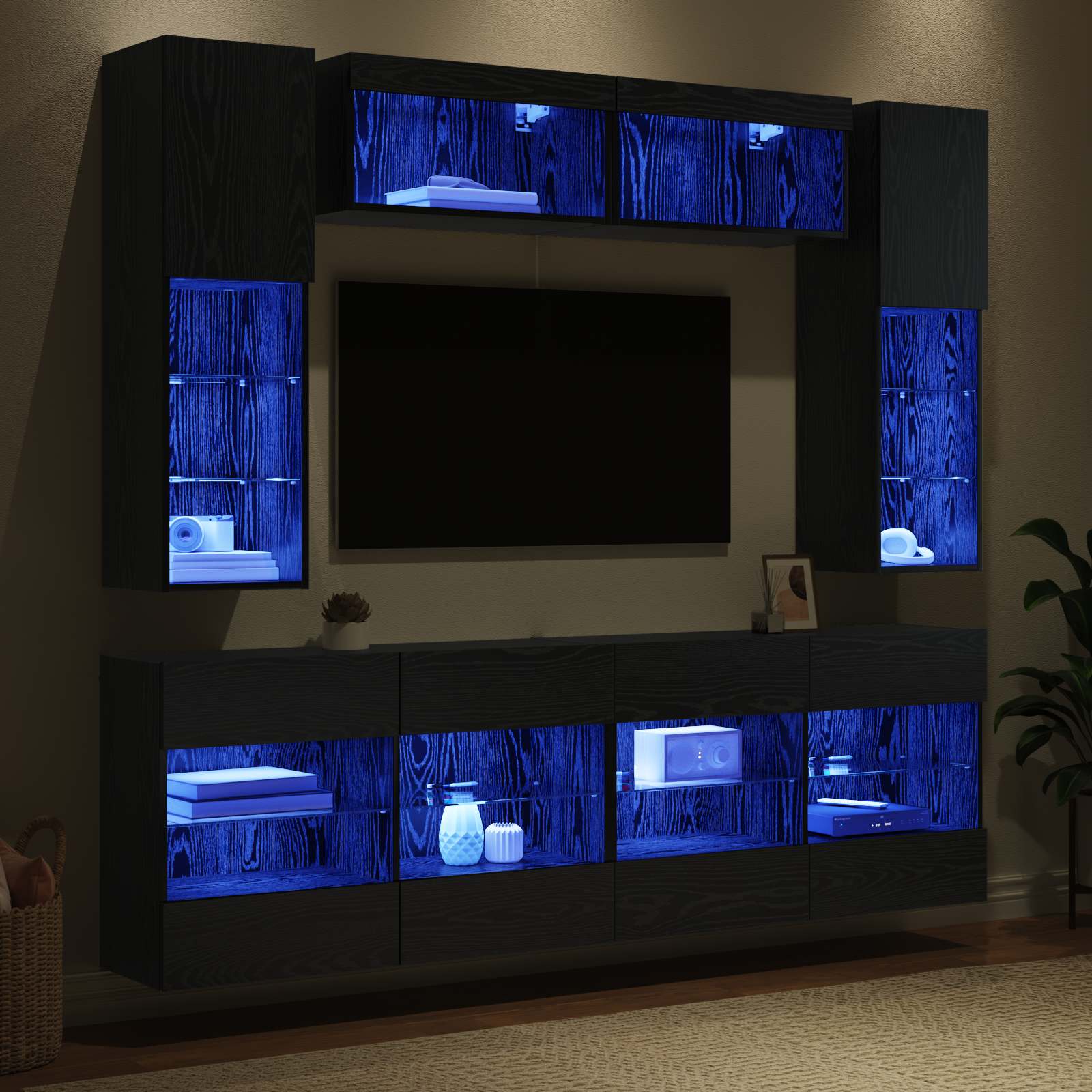 Ensemble de meuble TV mural 6 pcs Chêne Noir Bois d’ingénierie - XIOS