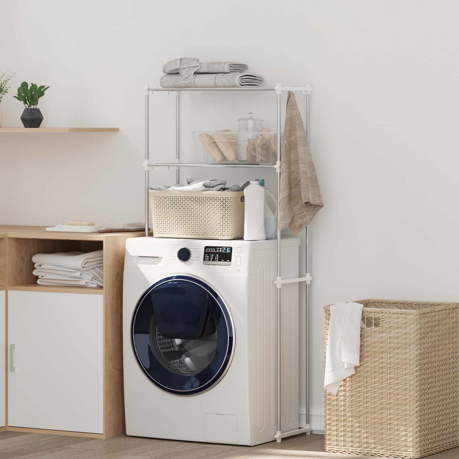 Étagère pour machine à laver Blanc 70 x 27 x 136 cm Aluminium - XIOS
