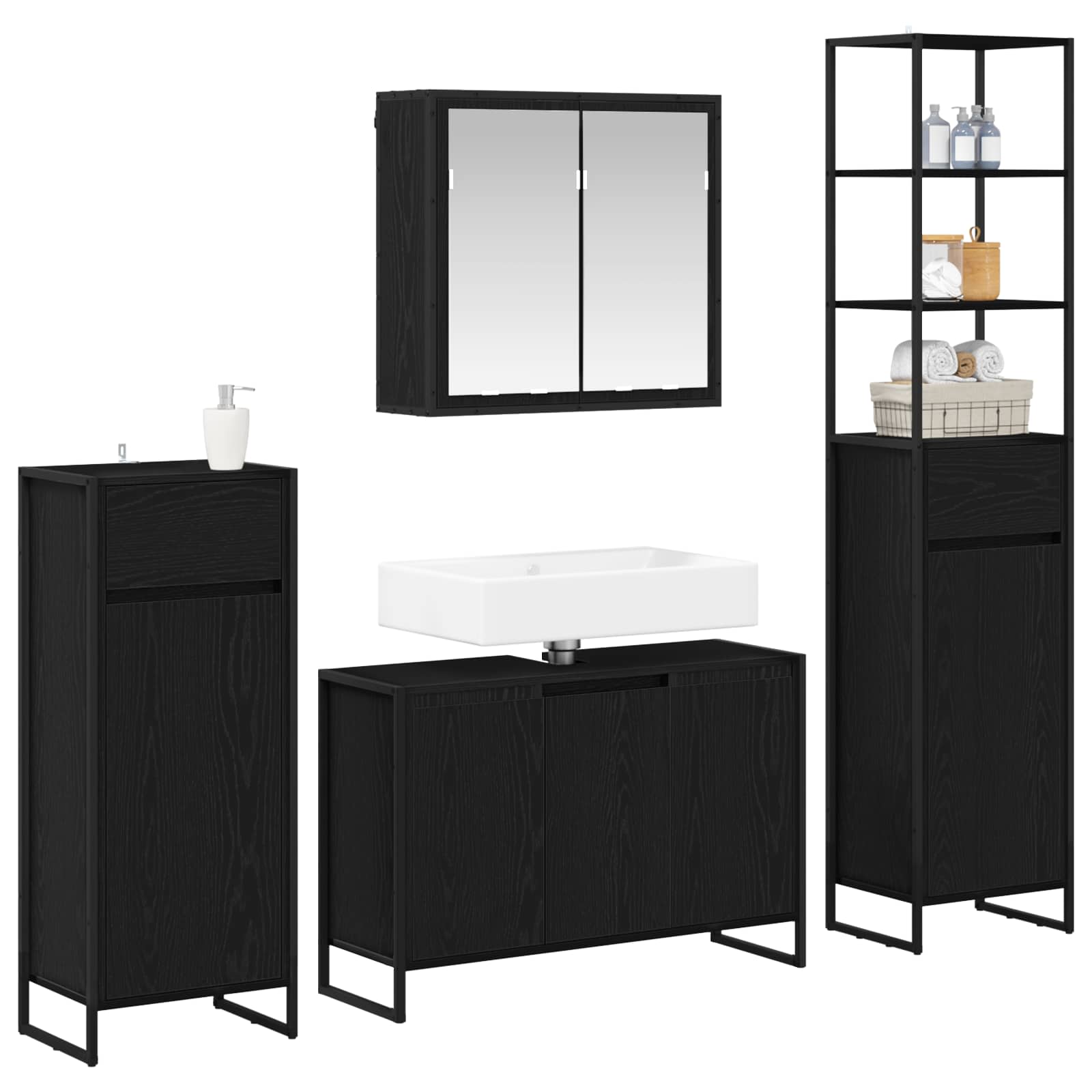 Ensemble de mobilier de salle de bain 4 pièces Chêne noir