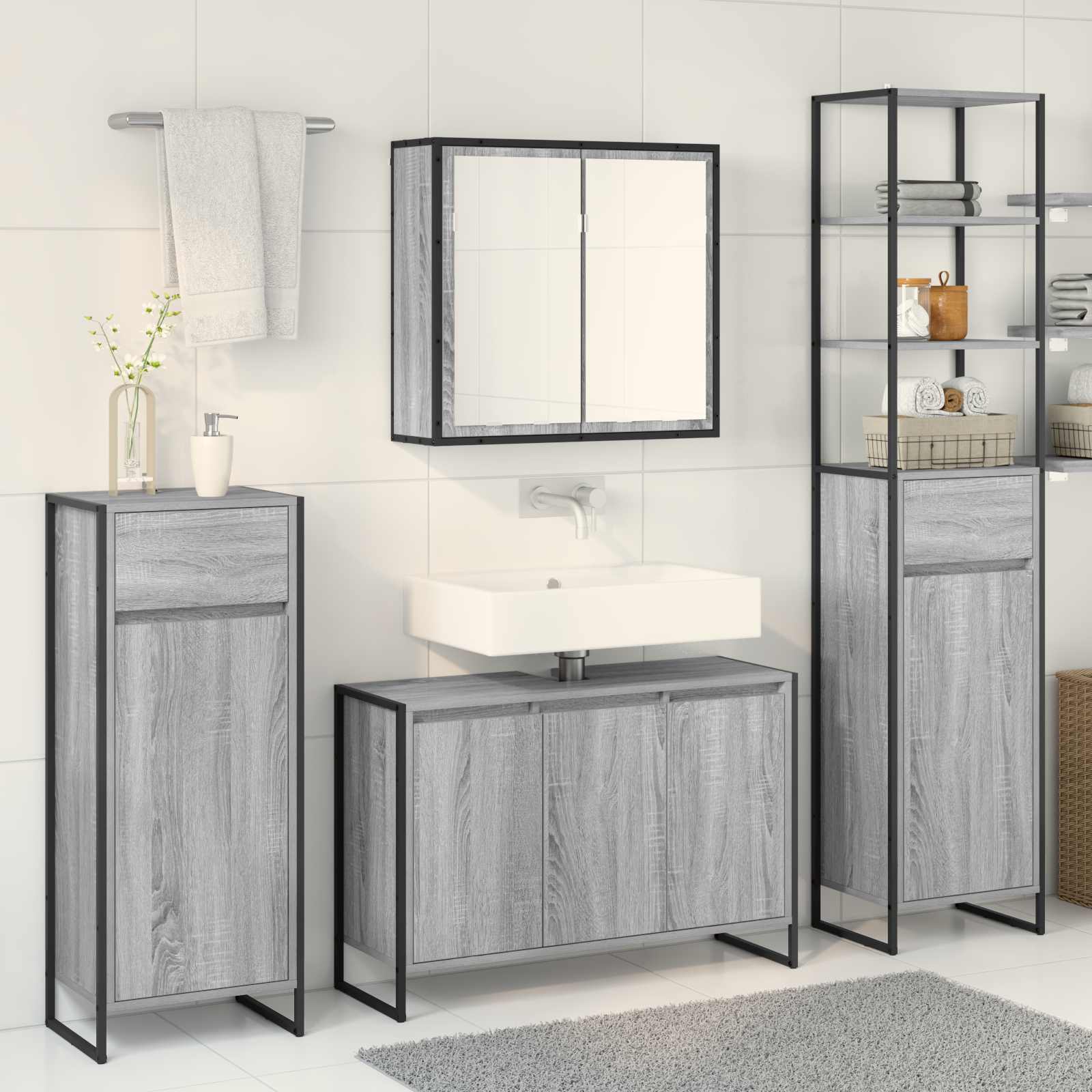 Ensemble de mobilier de salle de bain 4 pc Gris Sonoma - XIOS