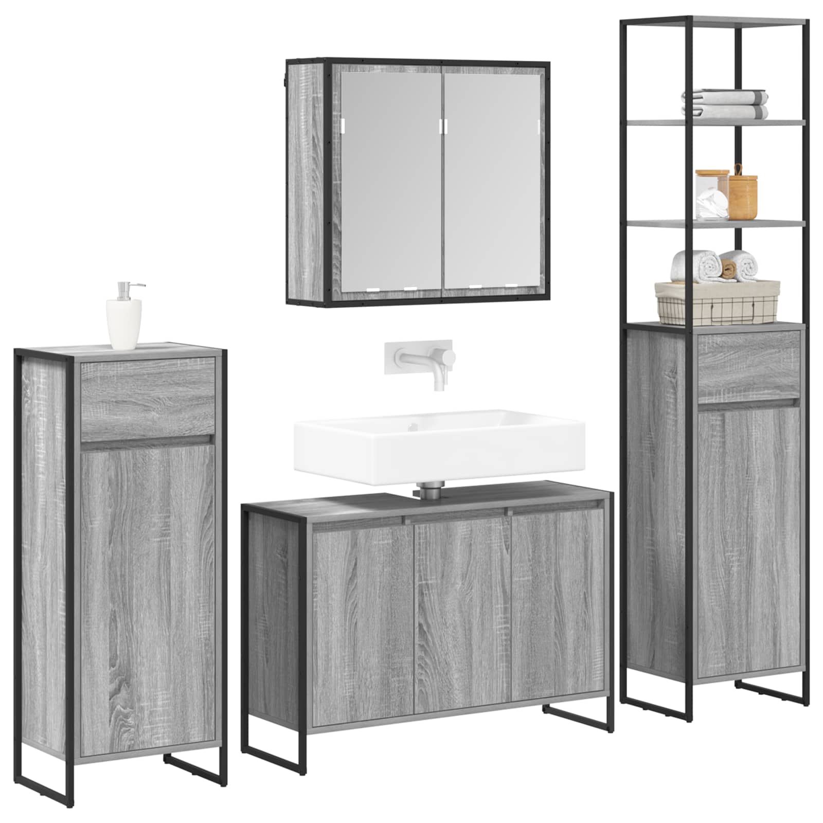 Ensemble de mobilier de salle de bain 4 pc Gris Sonoma - XIOS