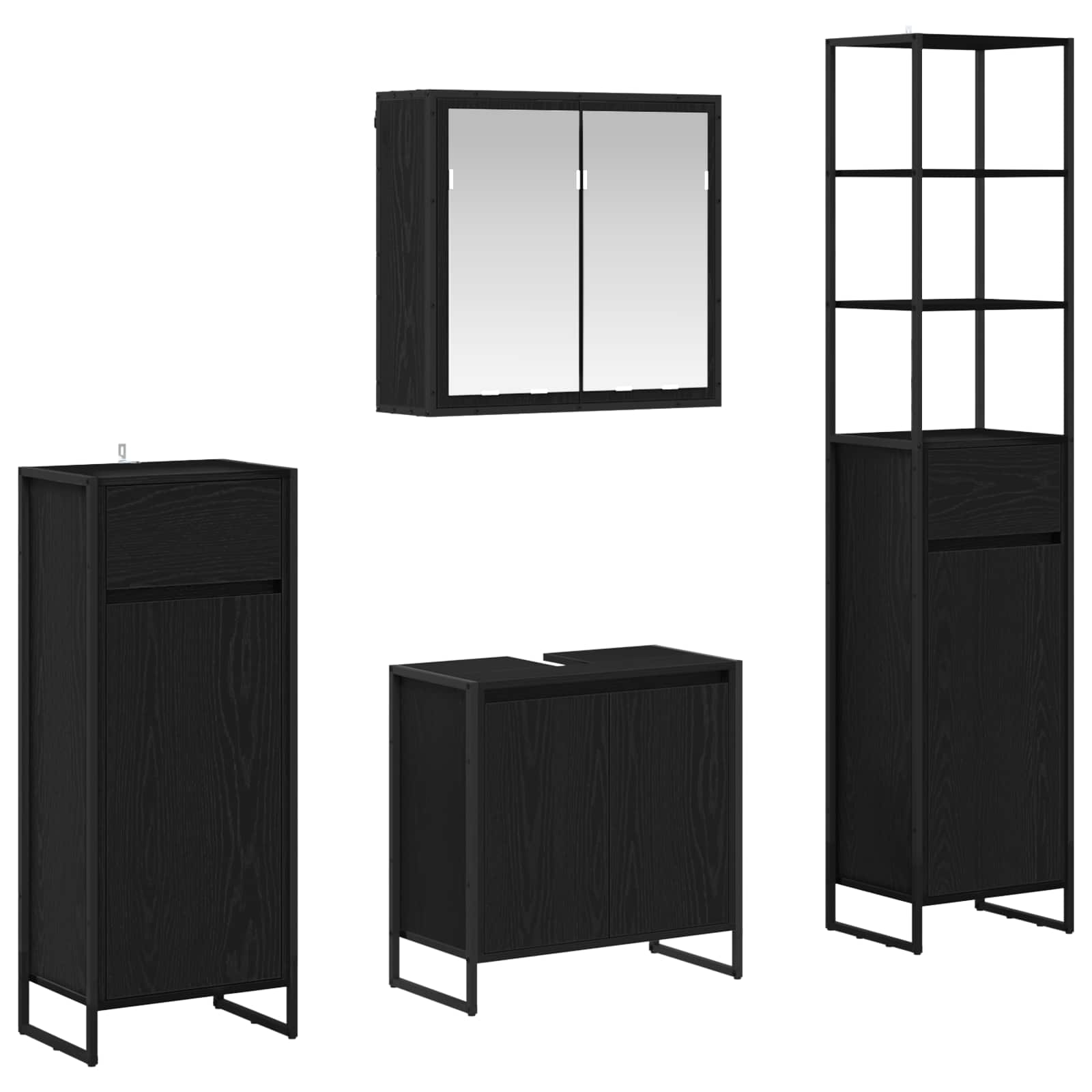 Ensemble de mobilier de salle de bain 4 pièces Chêne noir