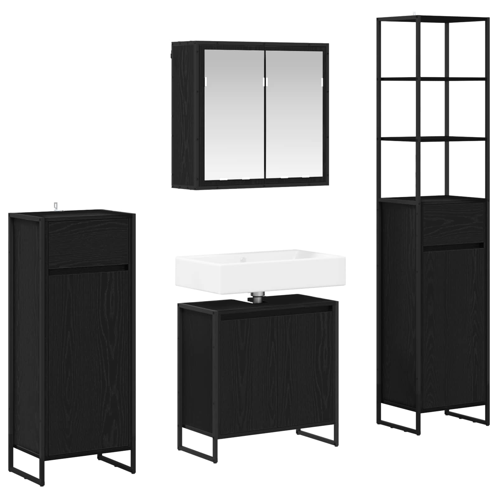 Ensemble de mobilier de salle de bain 4 pièces Chêne noir