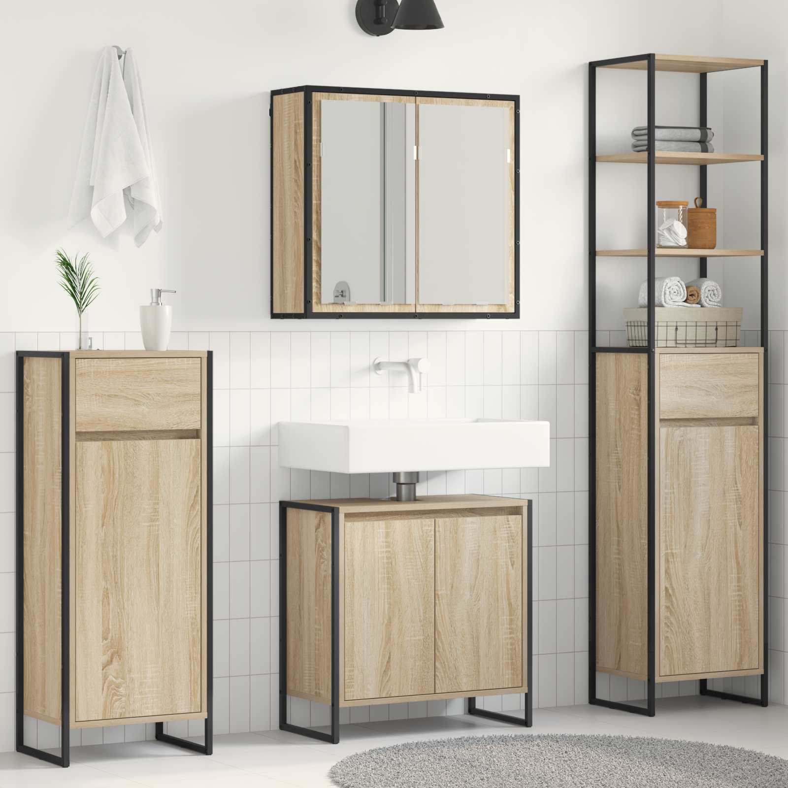 Ensemble de mobilier de salle de bain 4 pc Chêne Sonoma - XIOS