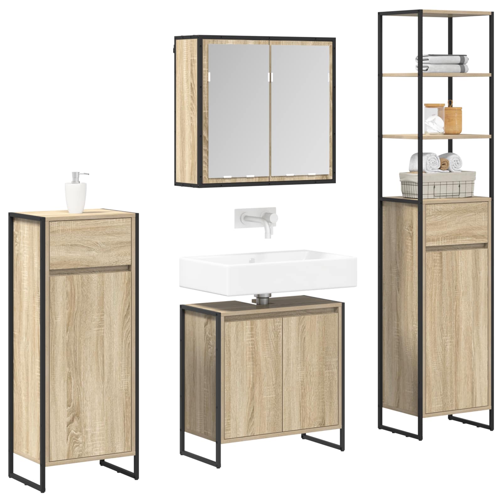Ensemble de mobilier de salle de bain 4 pc Chêne Sonoma - XIOS