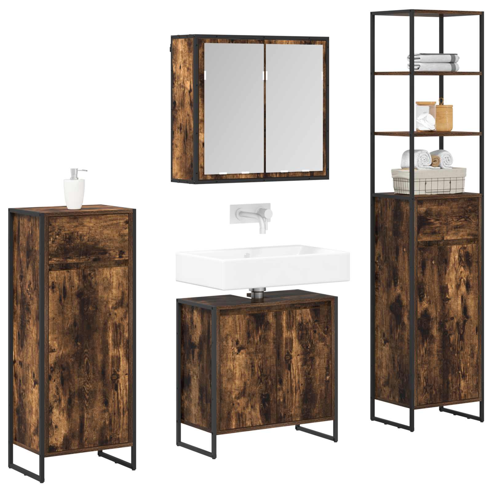 Ensemble de mobilier de salle de bain 4 pc Chêne fumé - XIOS