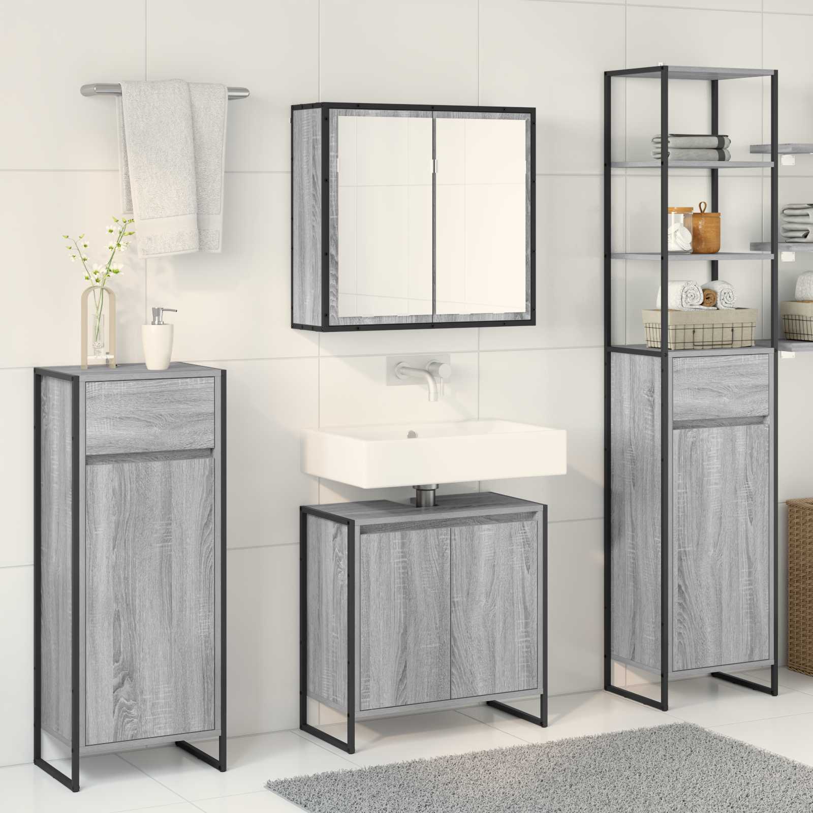Ensemble de mobilier de salle de bain 4 pc Gris Sonoma - XIOS