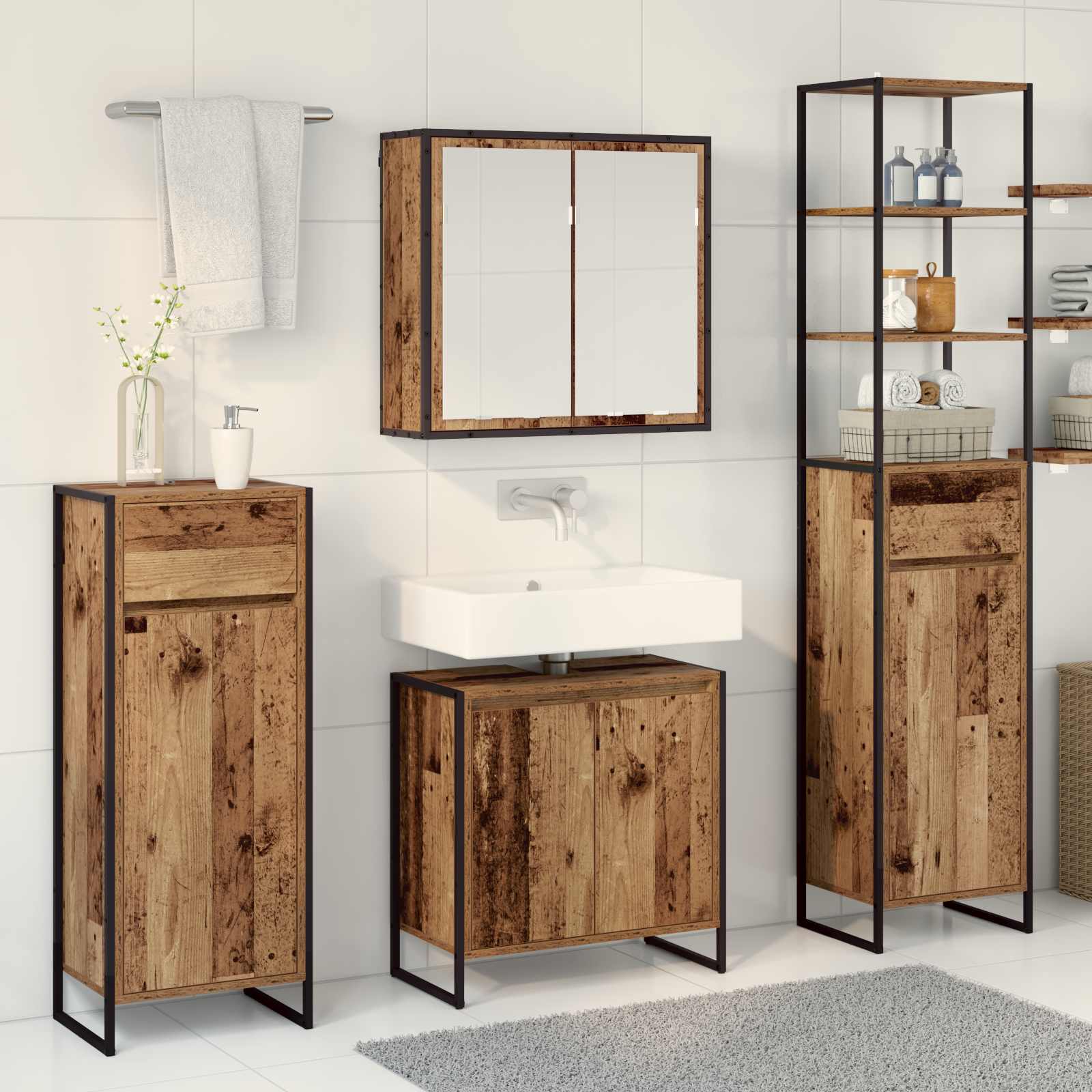 Ensemble de mobilier de salle de bain 4 pc Bois ancien - XIOS