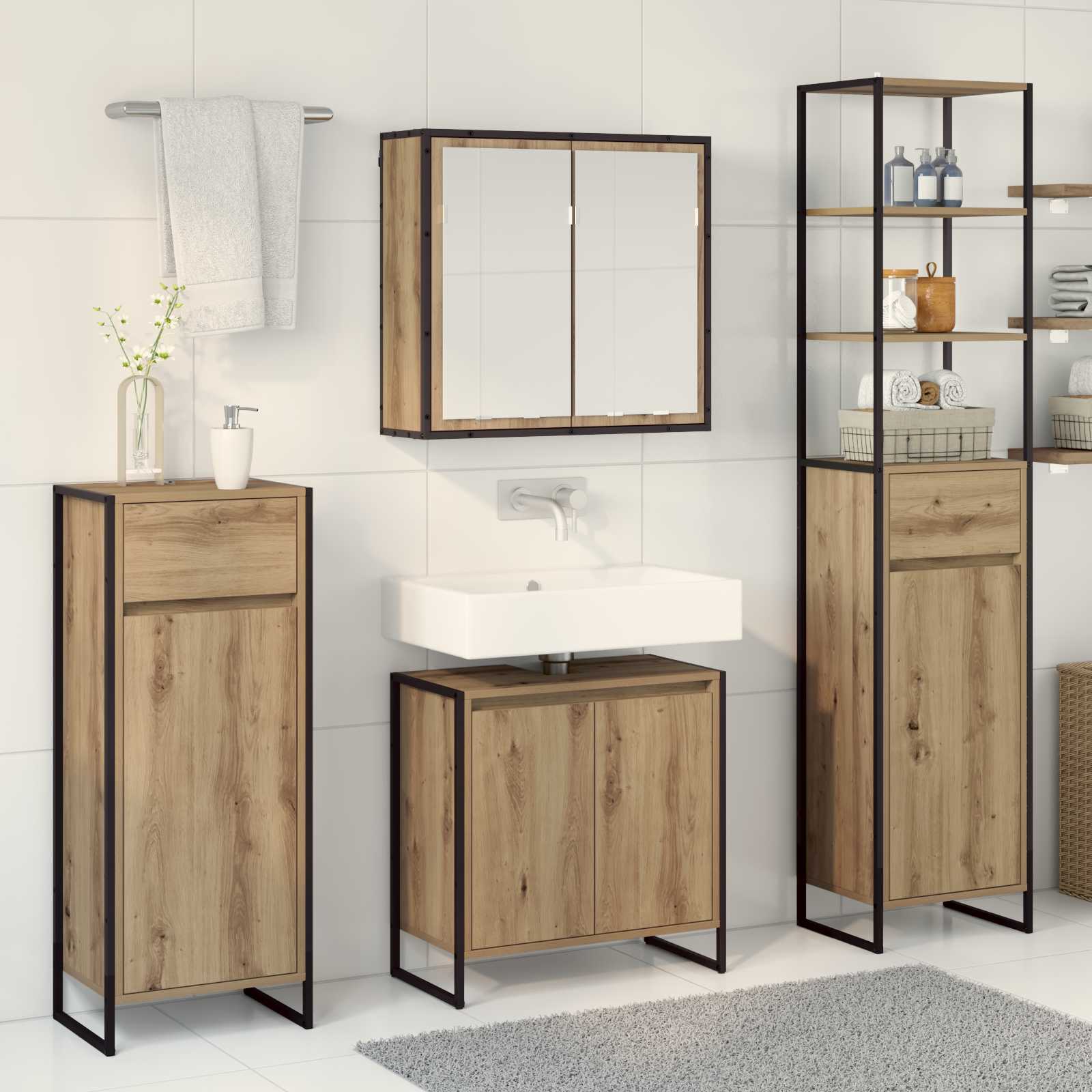 Ensemble de mobilier de salle de bain 4 pièces Chêne artisanal