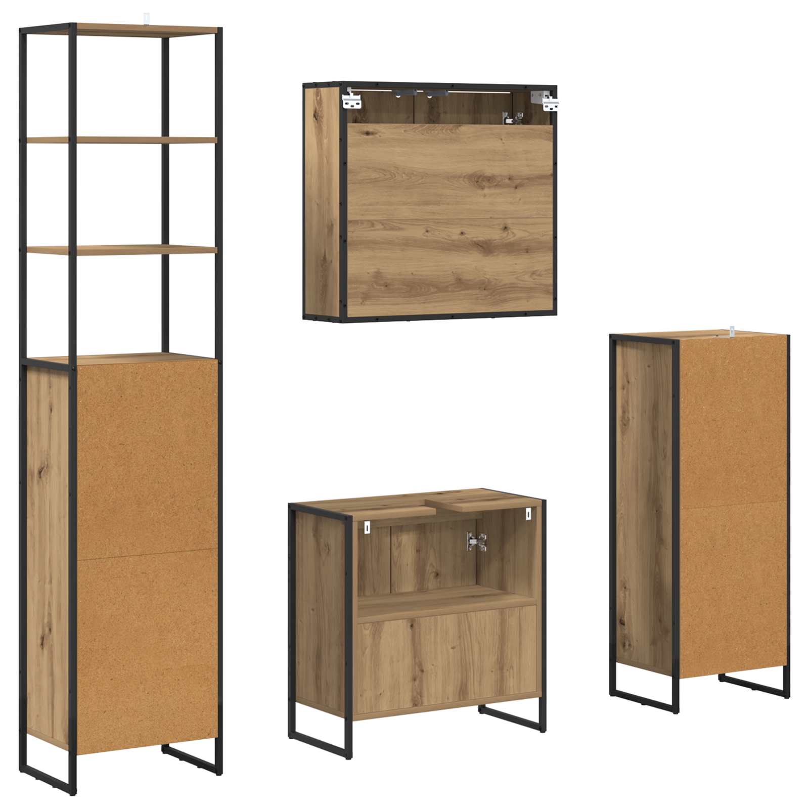 Ensemble de mobilier de salle de bain 4 pièces Chêne artisanal