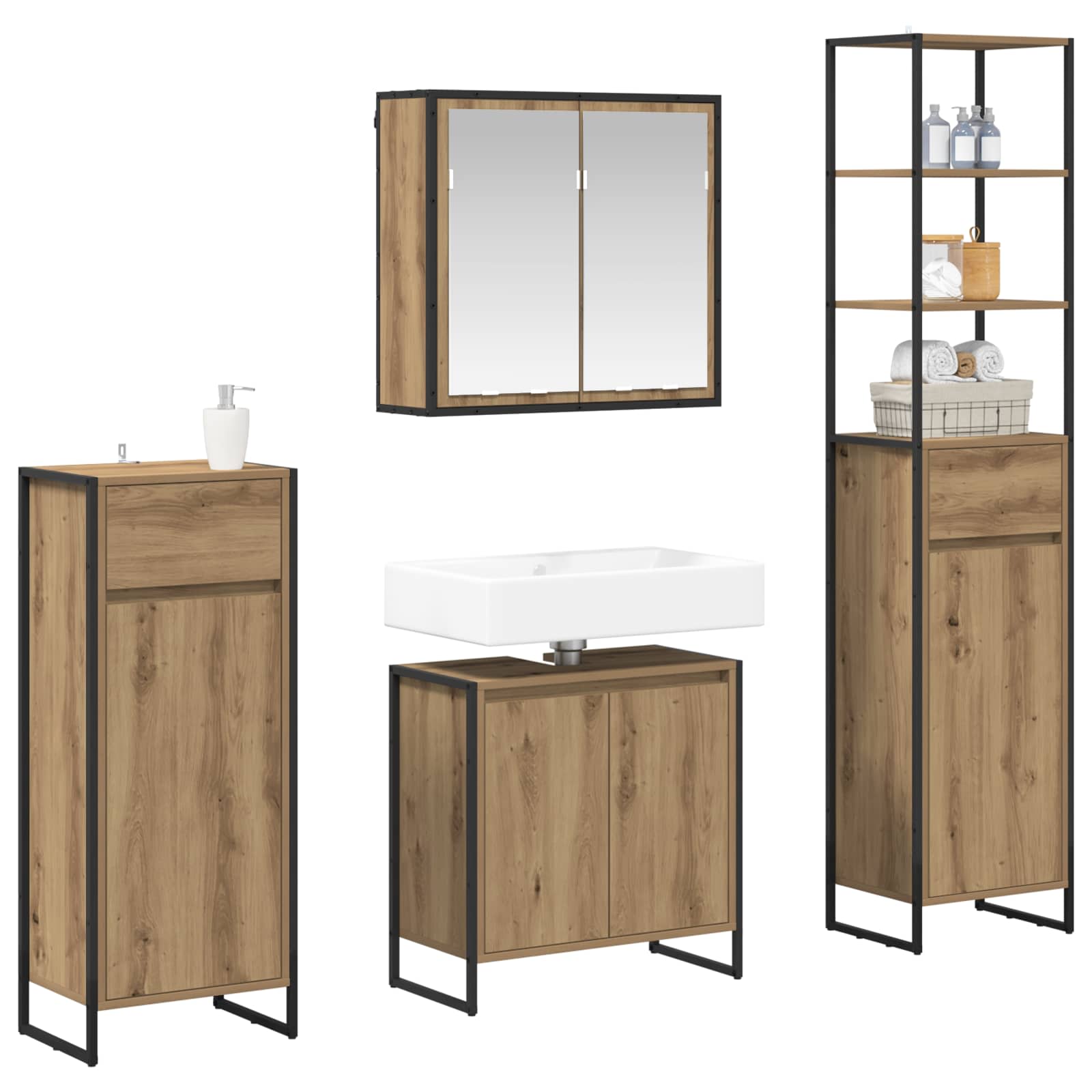 Ensemble de mobilier de salle de bain 4 pièces Chêne artisanal