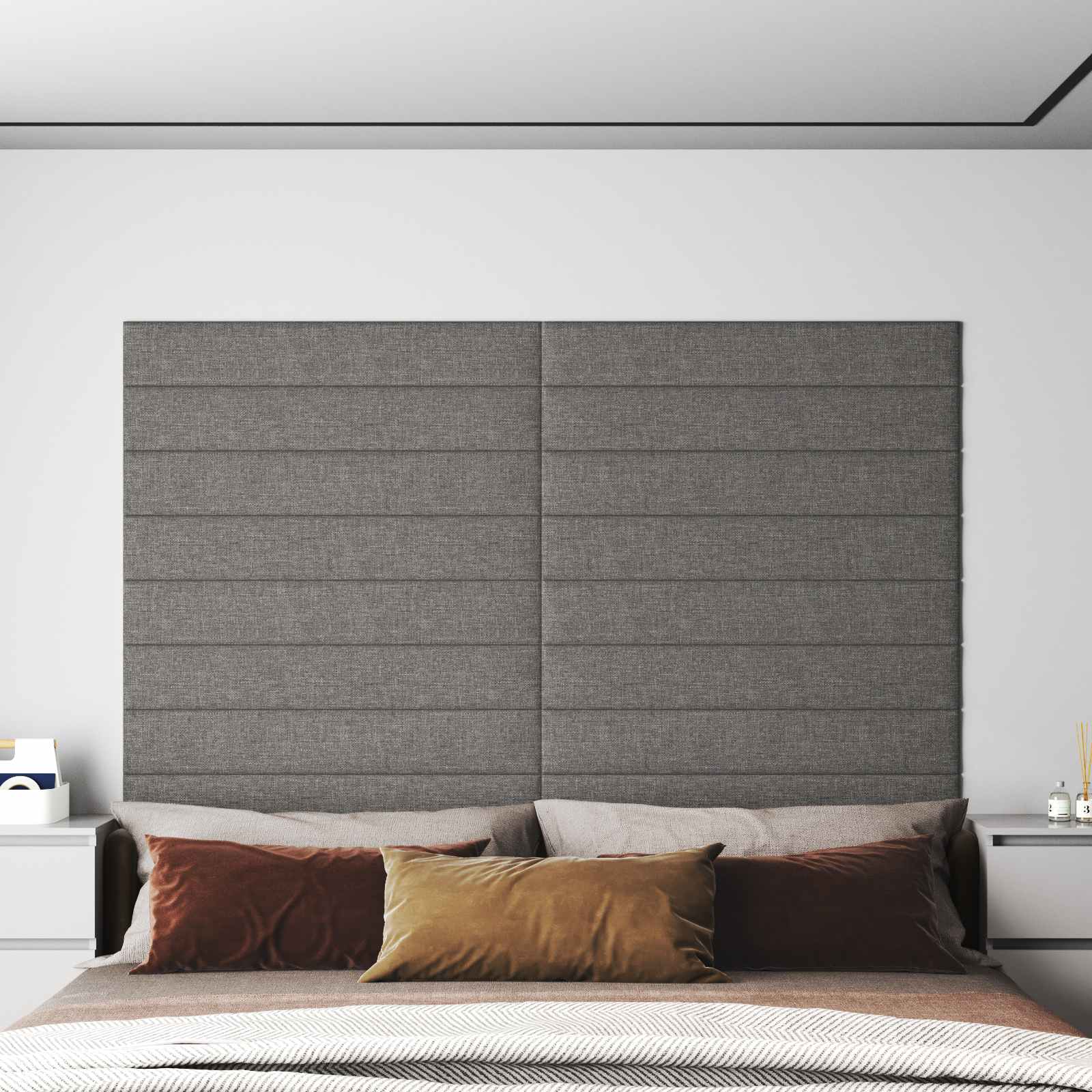 Tête de lit murale 12 pcs Gris clair 90 x 15 cm tissu - XIOS