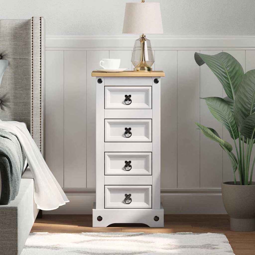 Table de chevet avec tiroir Blanc 35 x 32,5 x 74 cm Pin massif - XIOS
