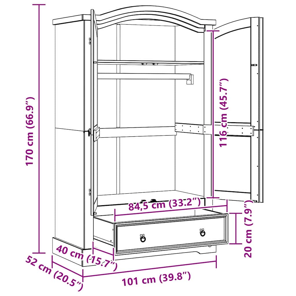 Armoire CORONA Blanc 101 x 52 x 170 cm Pin massif