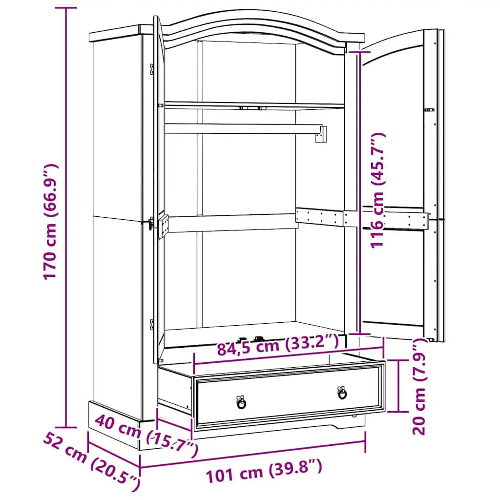 Armoire CORONA Blanc 101 x 52 x 170 cm Pin massif - XIOS