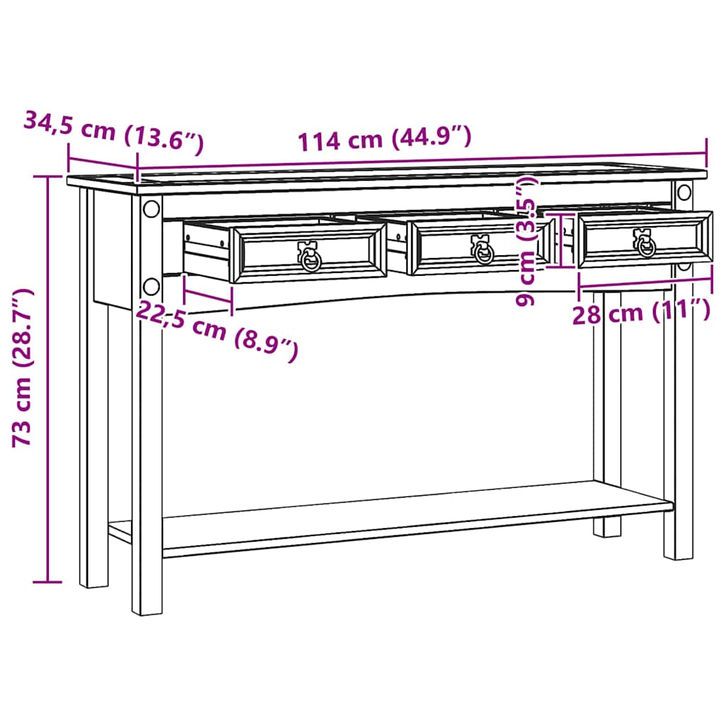 Table d'appoint avec tiroir Blanc 114 x 34,5 x 73 cm Pin massif - XIOS