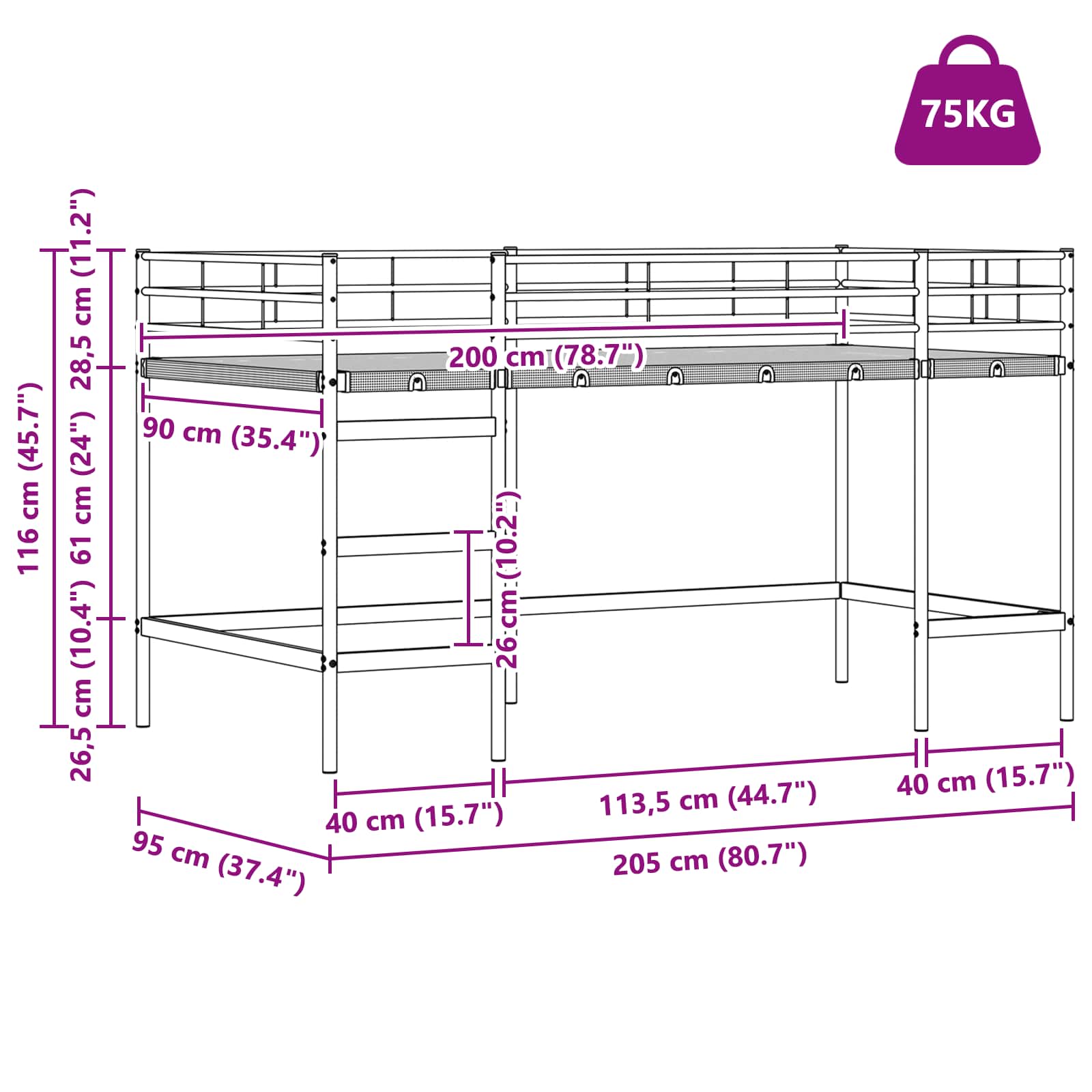Lit mezzanine pour enfants Blanc 90 x 201 cm - XIOS