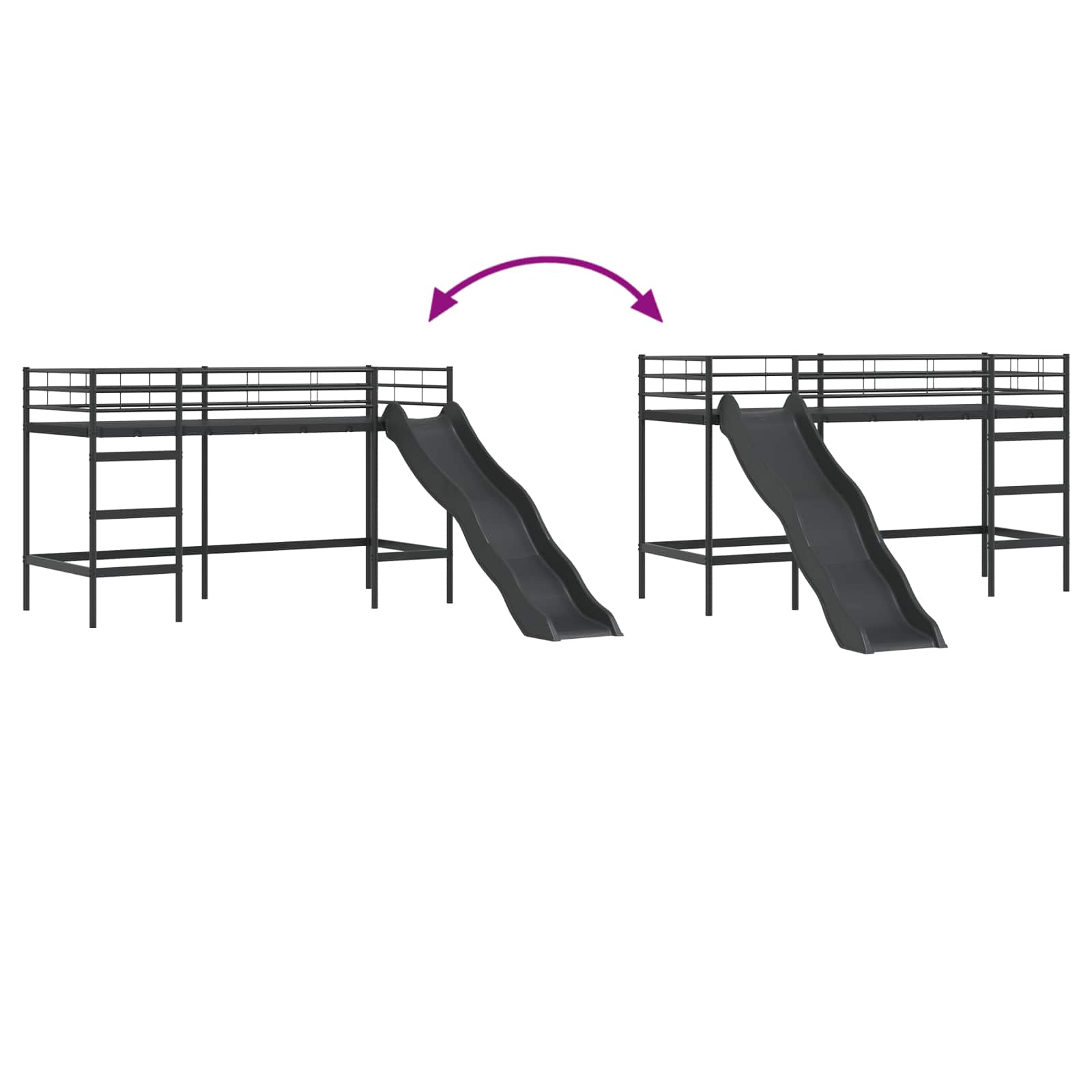 Lit superposé pour enfants avec toboggan Noir et anthracite - XIOS