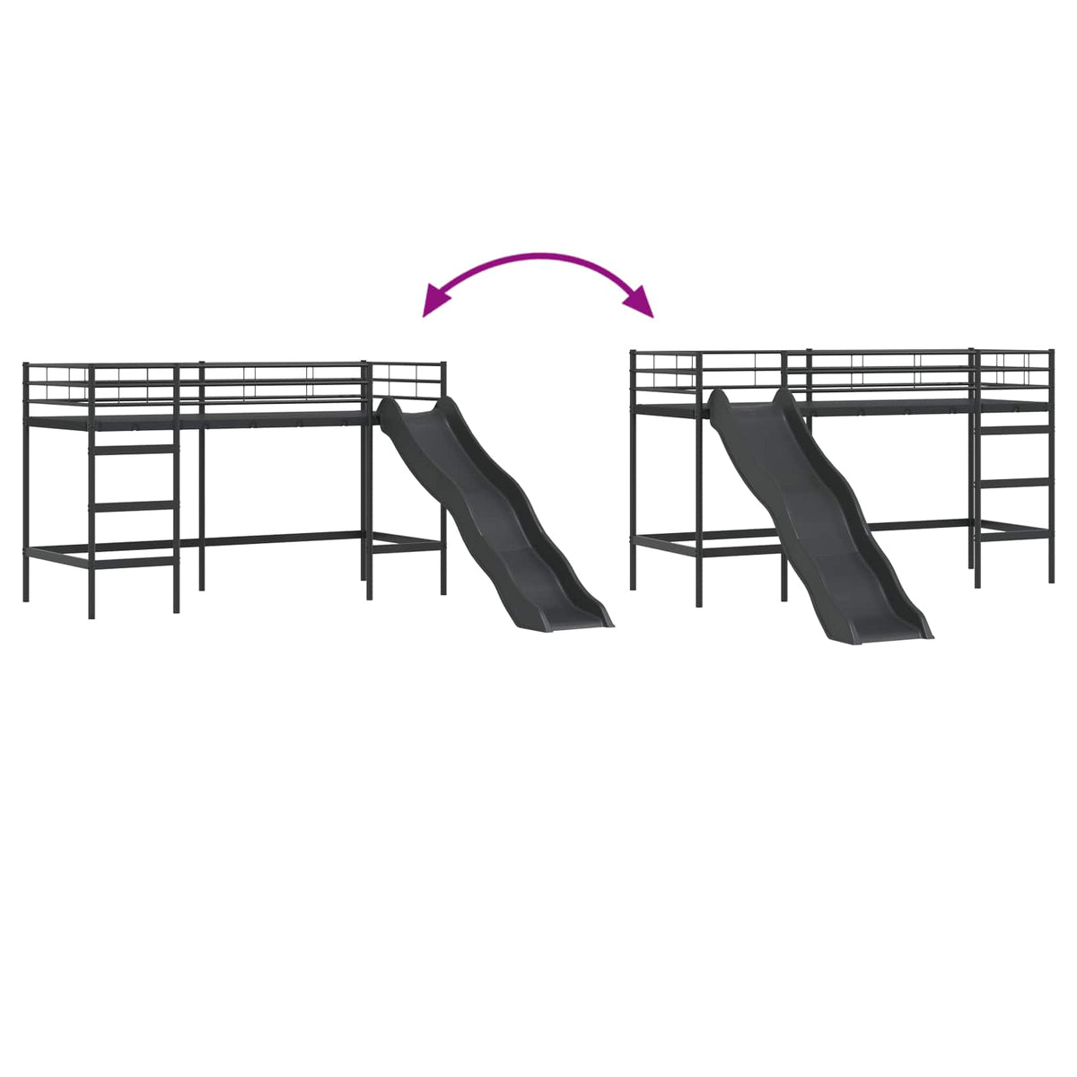 Lit superposé pour enfants avec toboggan Noir et anthracite