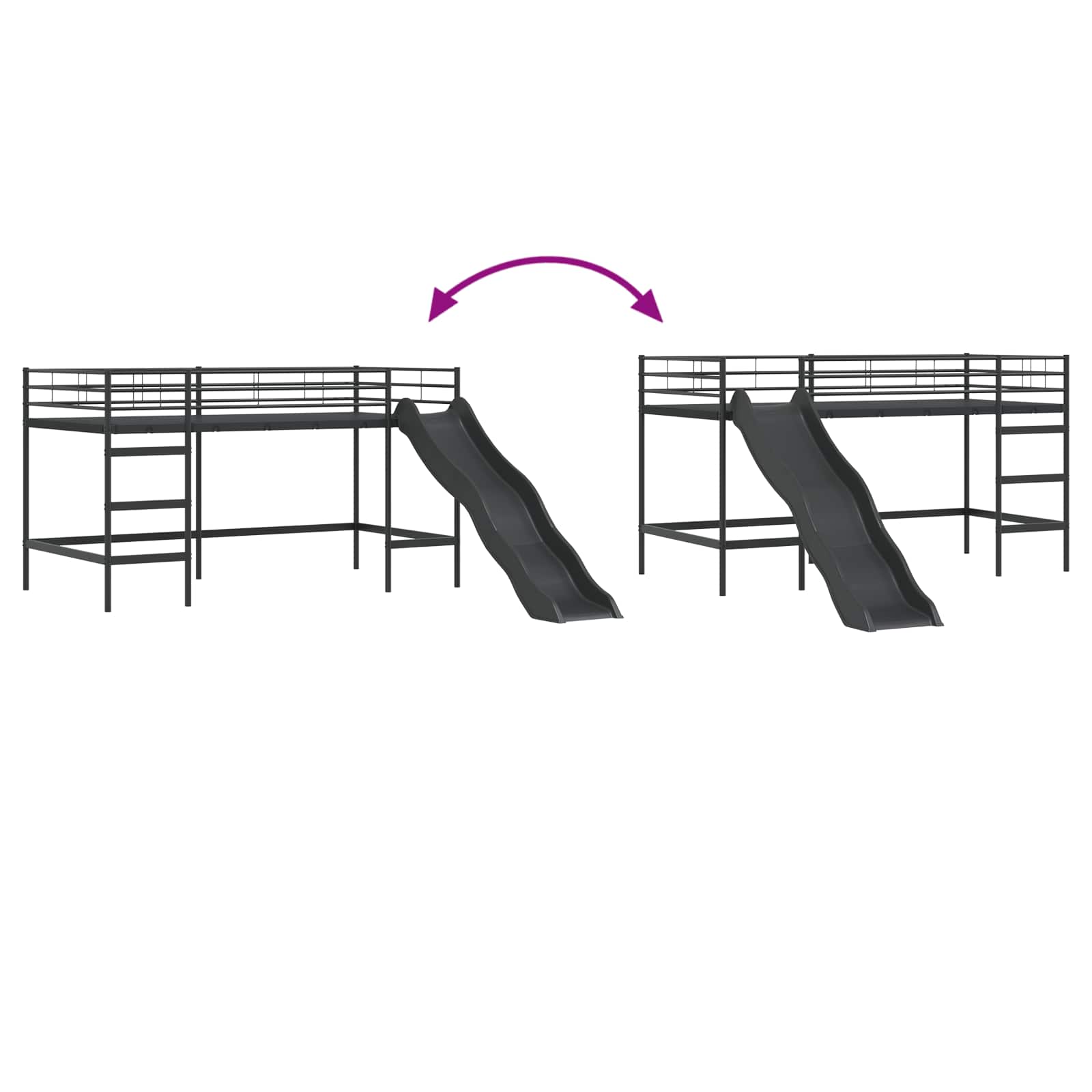 Lit superposé pour enfants avec toboggan Noir et anthracite - XIOS