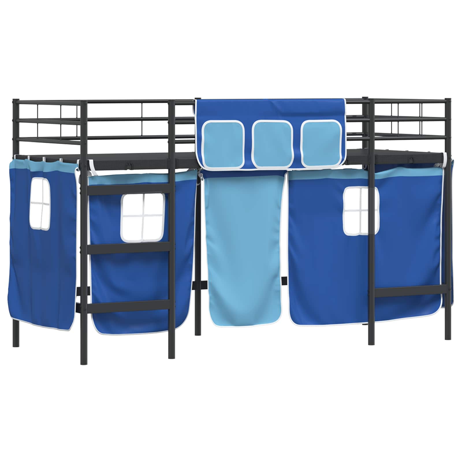 Cadre de Lit Mezzanine pour Enfants avec Rideaux Noir et Bleu - XIOS