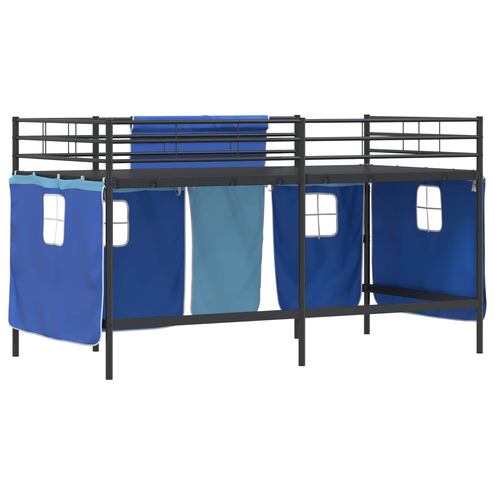 Cadre de Lit Mezzanine pour Enfants avec Rideaux Noir et Bleu - XIOS