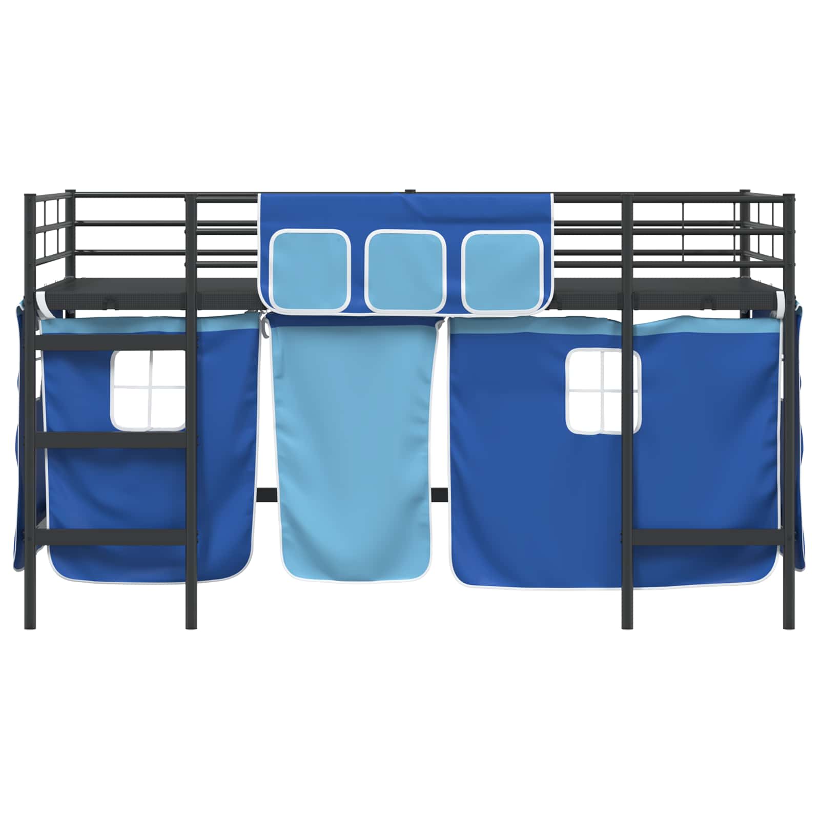 Cadre de Lit Mezzanine pour Enfants avec Rideaux Noir et Bleu - XIOS