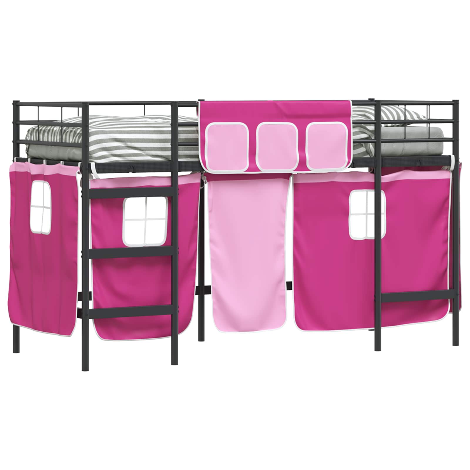 Cadre de Lit Mezzanine pour Enfants avec Rideaux Noir et rose - XIOS
