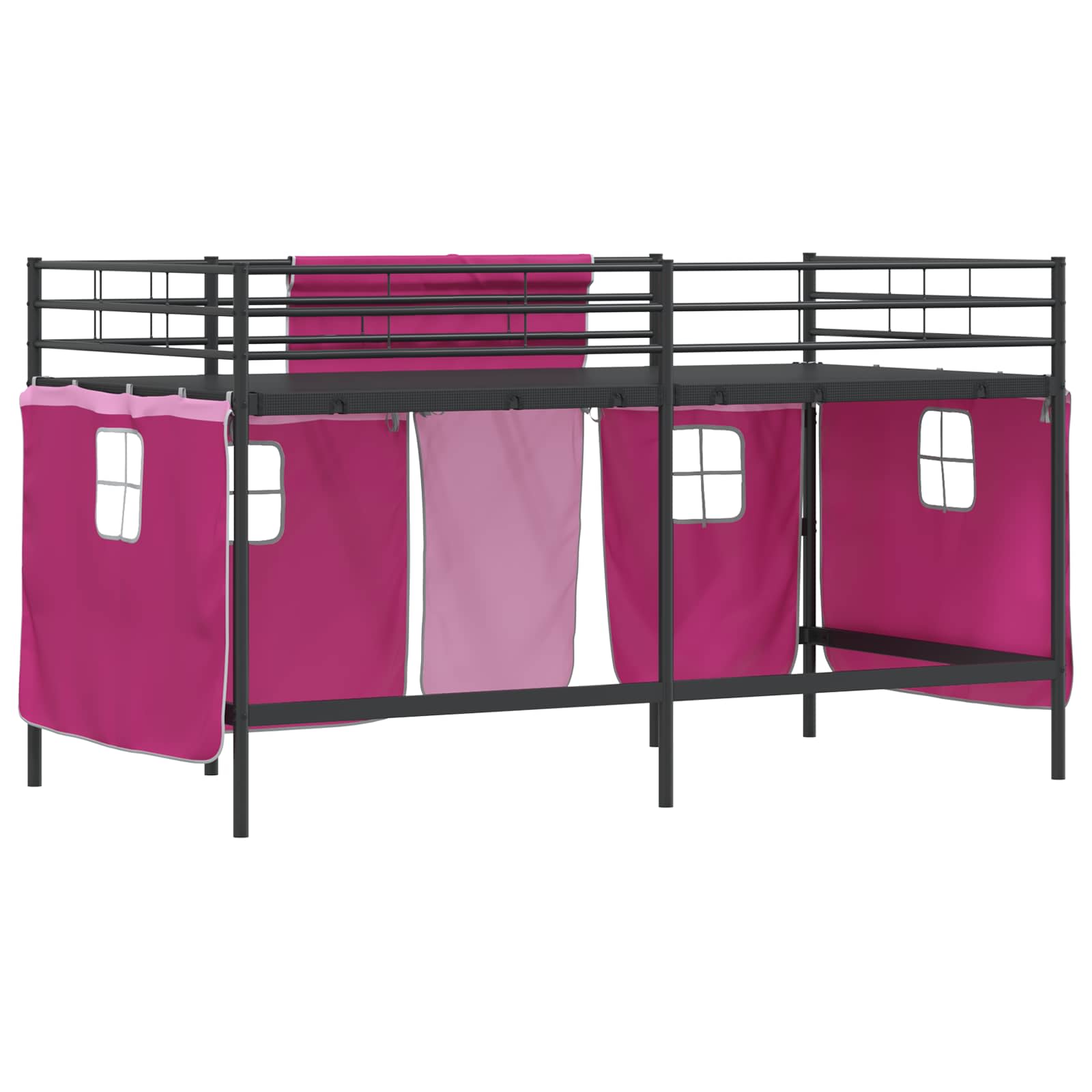 Cadre de Lit Mezzanine pour Enfants avec Rideaux Noir et rose - XIOS
