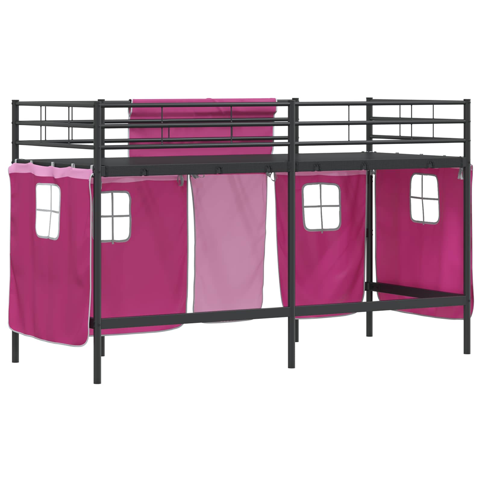 Cadre de Lit Mezzanine pour Enfants avec Rideaux Noir et rose - XIOS