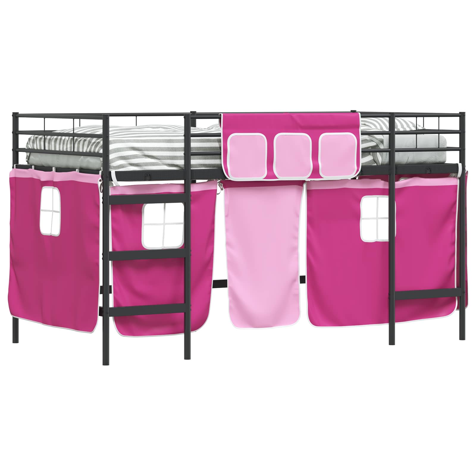 Cadre de Lit Mezzanine pour Enfants avec Rideaux Noir et rose - XIOS