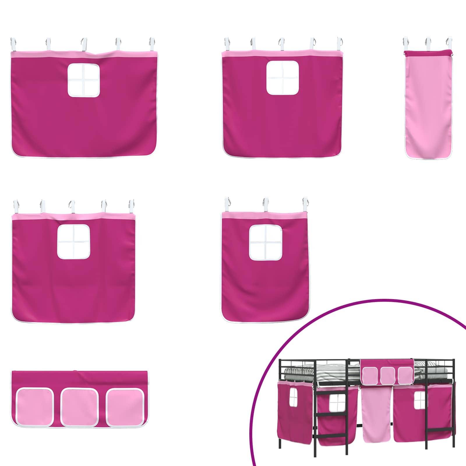 Cadre de Lit Mezzanine pour Enfants avec Rideaux Noir et rose - XIOS