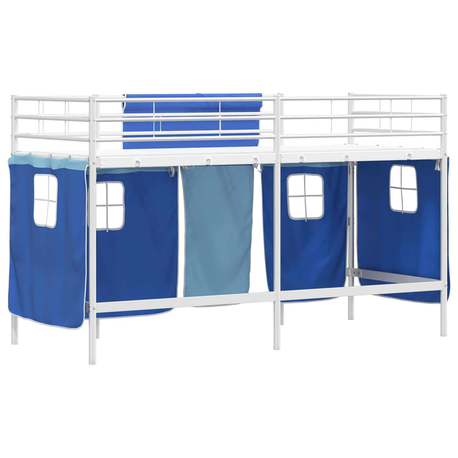 Cadre de Lit Mezzanine pour Enfants avec Rideaux Blanc et Bleu - XIOS