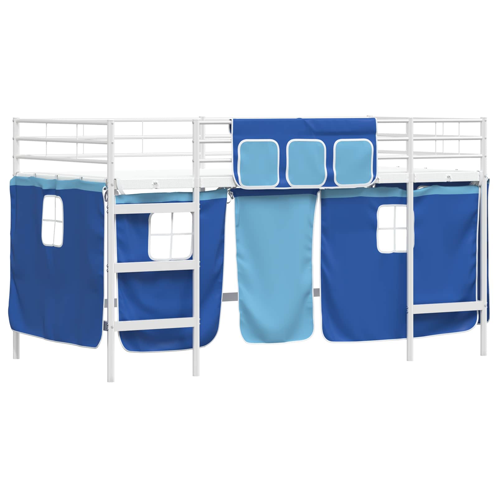 Cadre de Lit Mezzanine pour Enfants avec Rideaux Blanc et Bleu - XIOS