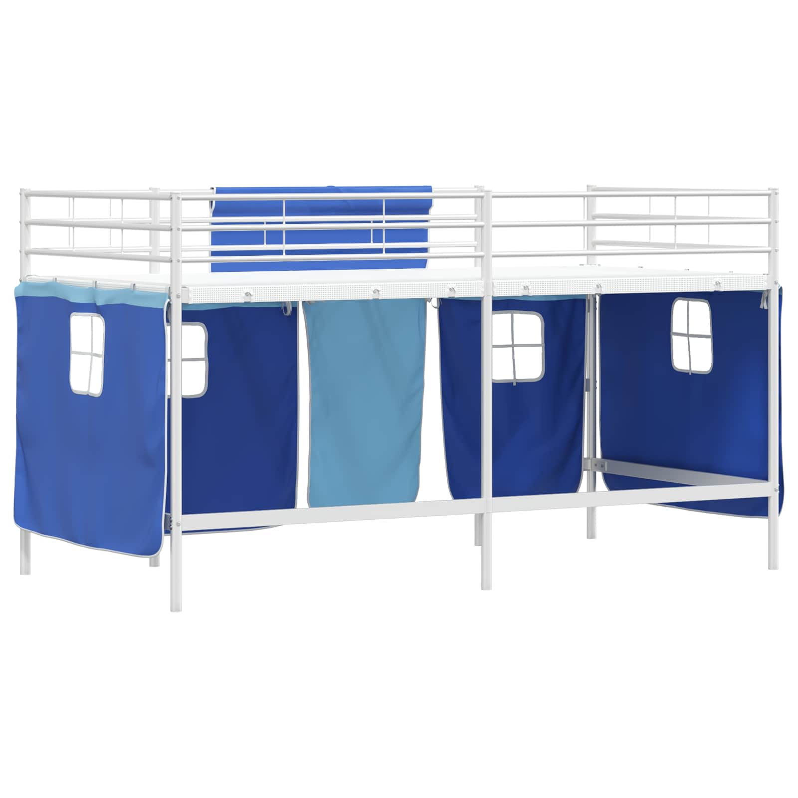 Cadre de Lit Mezzanine pour Enfants avec Rideaux Blanc et Bleu - XIOS