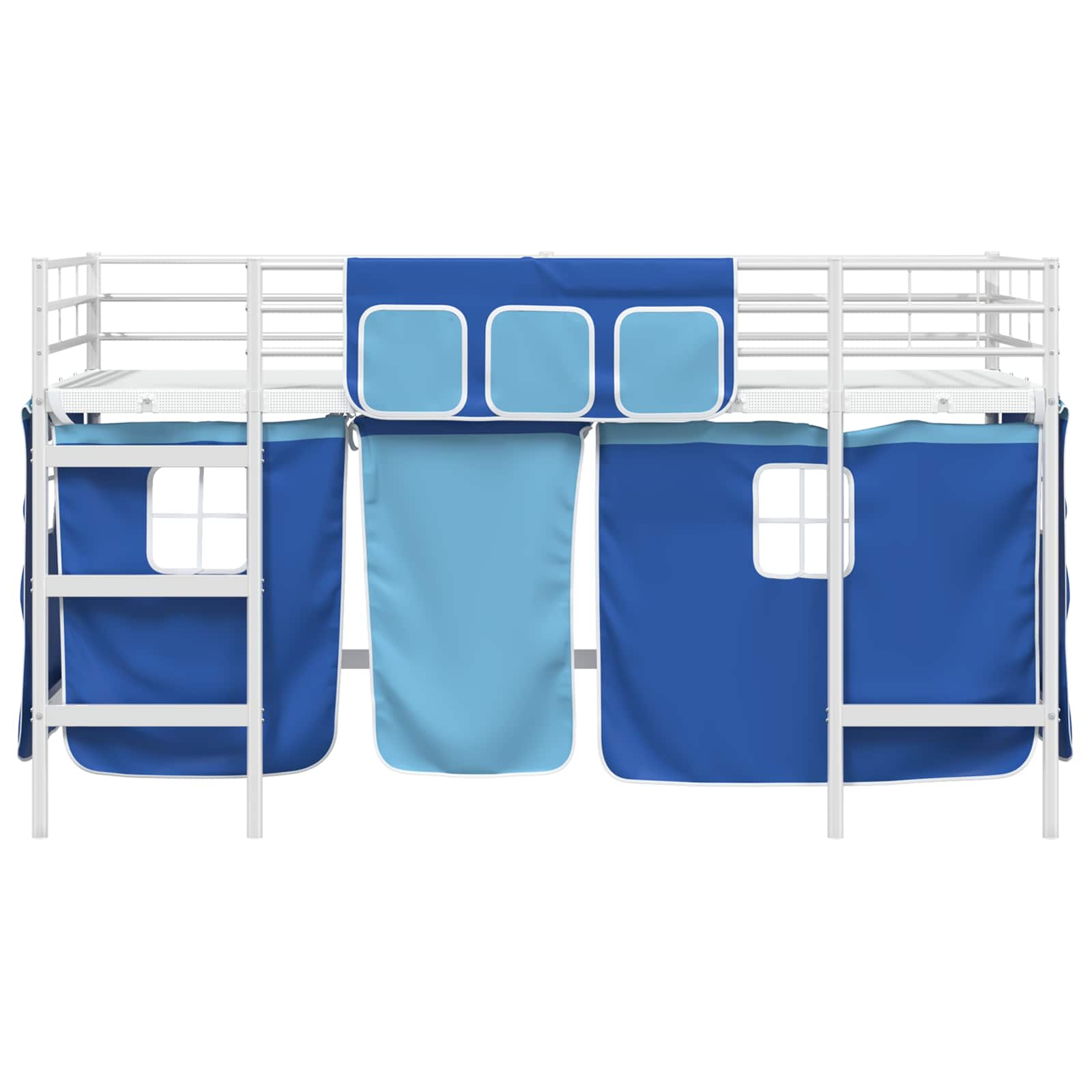 Cadre de Lit Mezzanine pour Enfants avec Rideaux Blanc et Bleu - XIOS
