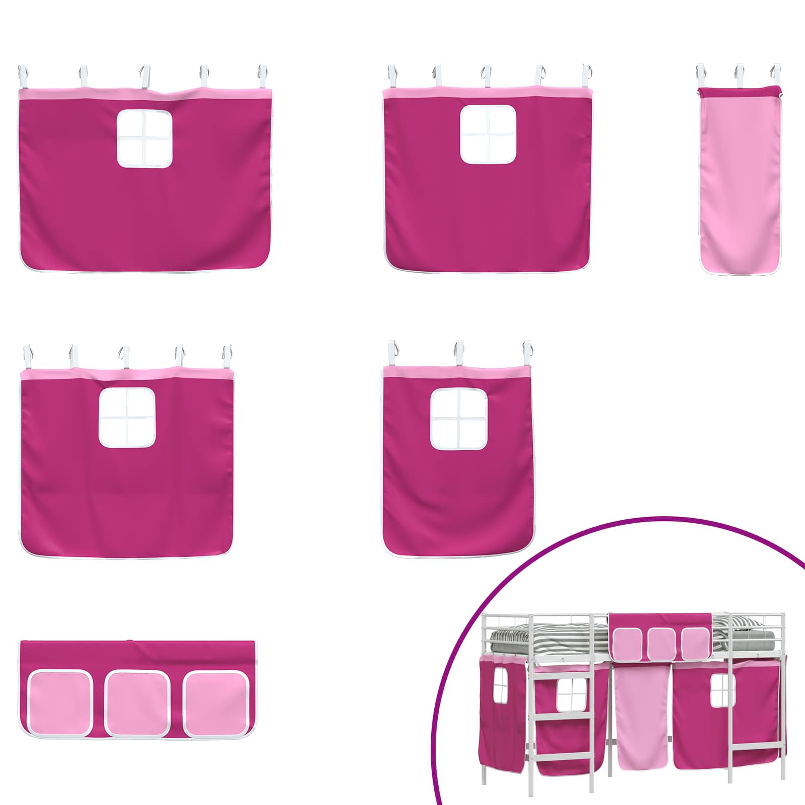 Cadre de Lit Mezzanine pour Enfants avec Rideaux Blanc et rose - XIOS